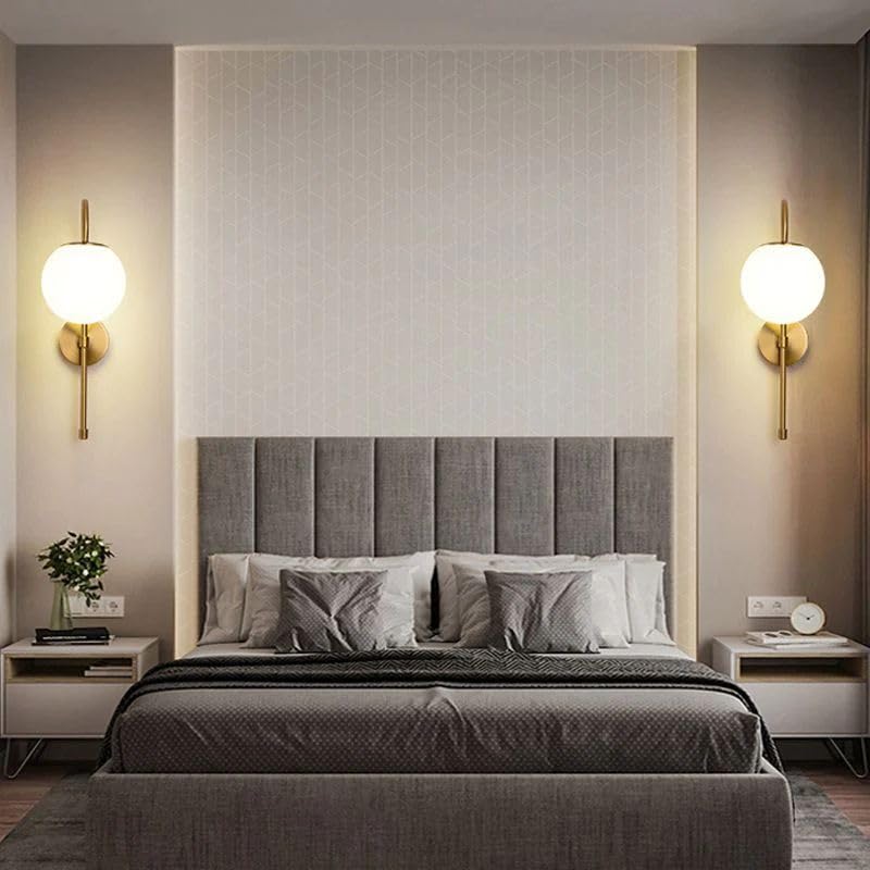 Image of LED Frosted Glass Globe Wall Sconce | Curved Wall Light Fixture | Decorative Lighting for Living Room Bedroom Dining Cafe Bar Restaurant | Modern Home Decor Wall Lamp