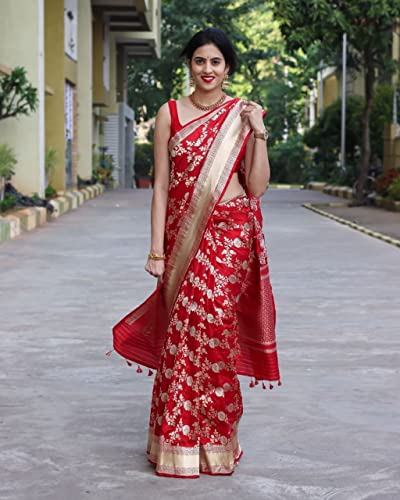Image of Flosive Women's Kanjivaram Silk Saree With Handloom Weaving Work With Blouse Piece