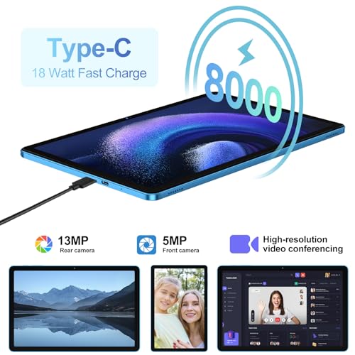 Image of DMOAO Tablet 2026 11 Inch Tablet Android 14 Tablets with 128GB + 20GB Large Storage, Octa-Core 2.0Ghz, 8000mAh,18W Fast Charging, 5G WiFi, GPS, 5+13MP Camera, Widevine L1, Face Unlock-Blue