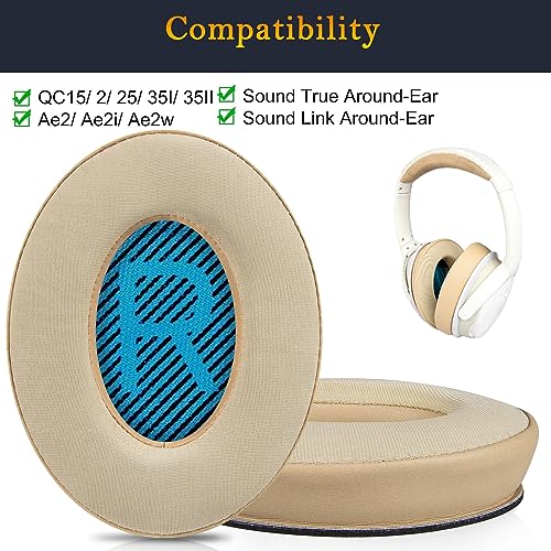 SoloWIT Cooling-Gel Earpads Cushions for Bose Headphones Replacement Ear Pads for Bose QuietComfort 15 QC15 QC25 QC2 QC35/Ae2 Ae2i Ae2w/SoundTrue & SoundLink Around-Ear & Around-Ear II (Beige) - Image 4