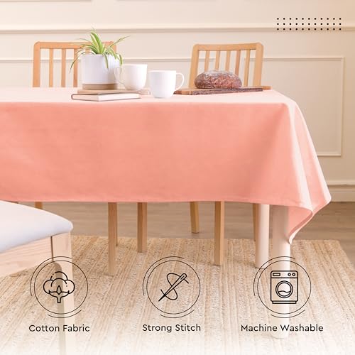 Image of Encasa XO Dining Table Cover Cloth for 4 to 6 Seater | 140x180 cm Cotton Canvas Rectangular Table Cloth | Machine Washable Tablecloth for Indoor & Outdoor Use - Powder Pink Solid Color
