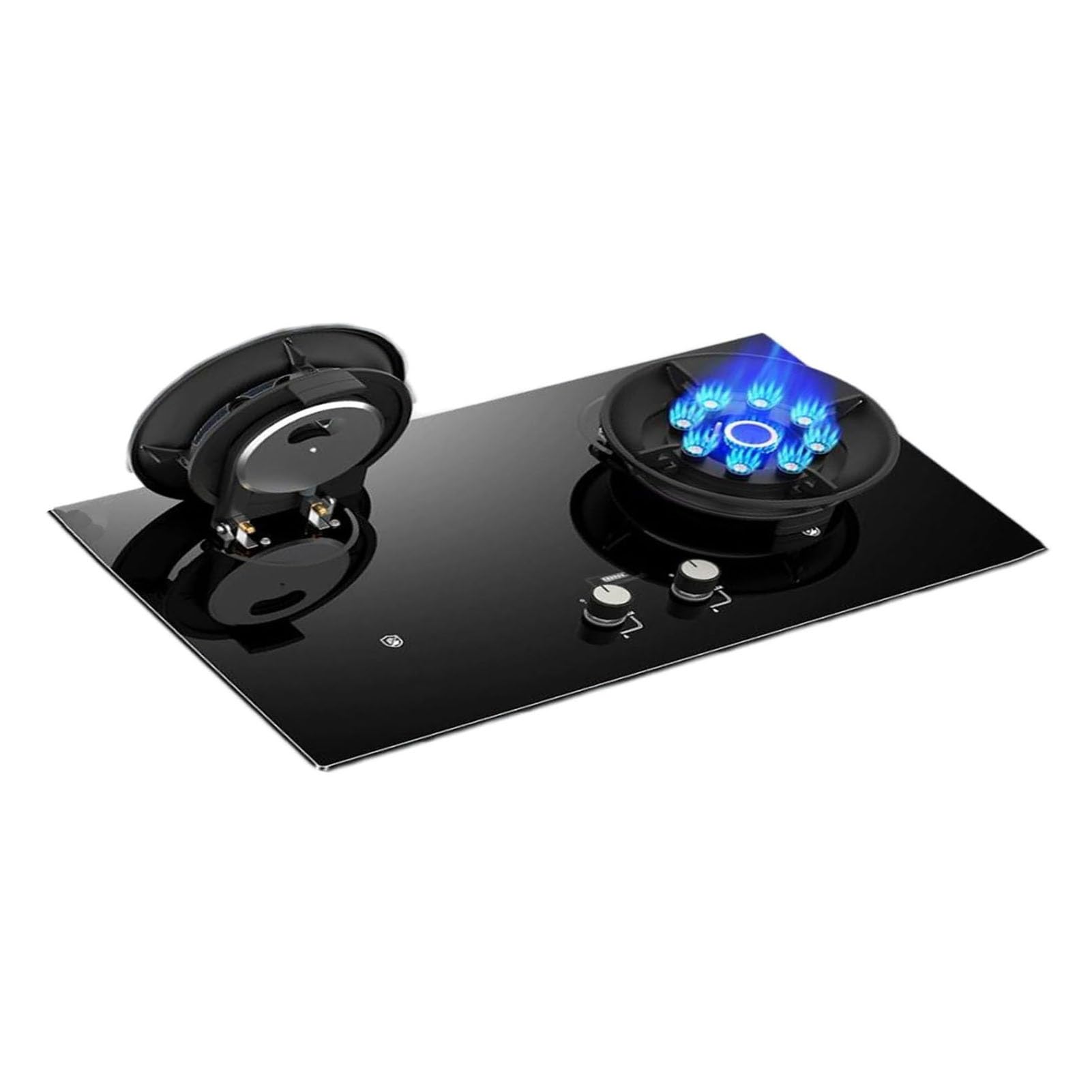 THEGA 2 Burner Gas Cooker, Nine-chamber Fire Built-in Glass Gas Stove, Flip-top Cover Hob, with Flameout Protection, for Home Kitchen Cooker(NG)