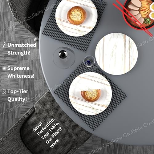 Image of Castleite Piccolo Melamine Dinner Plates Set of 6 - Full Size 11', Break Resistant, Round Designer Plate for Eating or Serving in Home, Kitchen Use or Cafe, Stainless (Rosin Cream)