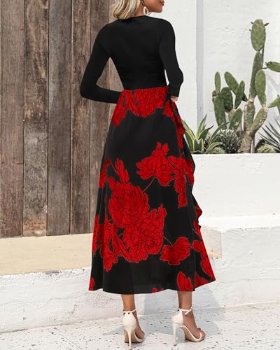 Image of BTFBM Womens Floral Maxi Dress Fall 2025 Casual Crewneck Long Sleeve Ruffle Flowy Cocktail Wedding Guest Dresses