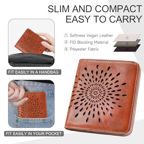 APHISON Womens Wallet, Slim Small Wallet for Women Men RFID Wallet Women Sunflower Leather ID Credit Card Holder whit Zipper Coin Pocket Bifold Compact Wallet 6