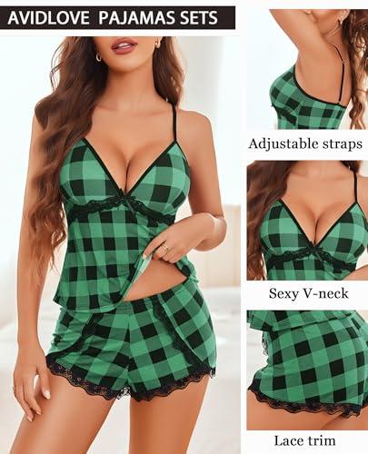 Image of Avidlove Sexy Pajamas Set for Women Lace Modal Cute Lingerie Sets 2 Piece Cami Pj Shorts Set Sleepwear