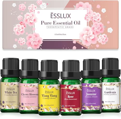 Essential Oils Set, ESSLUX Floral Essential Oils for Diffuser, Massage & Candle Making,...