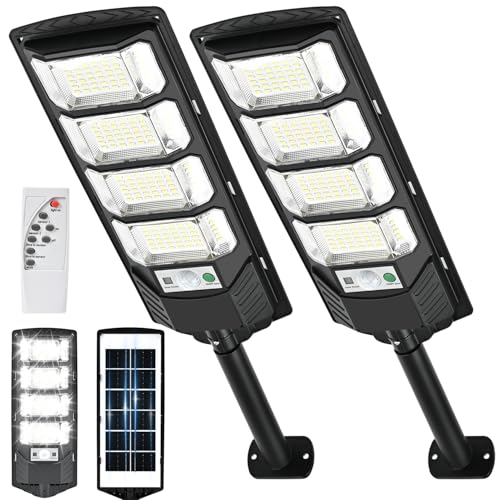 MATEPLUS Solar Lights Outdoor 2 Pack, 320° Wide Angle Street Lights Outdoor Waterproof, Solar Flood Lamp with Motion Sensor & Remote Control 12000LM for Yard, Parking Lot