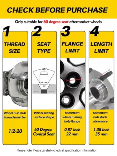 Image of MIKKUPPA Golf Cart Wheel Lug Nuts, Chrome Standard Steel Conical Tire Nut