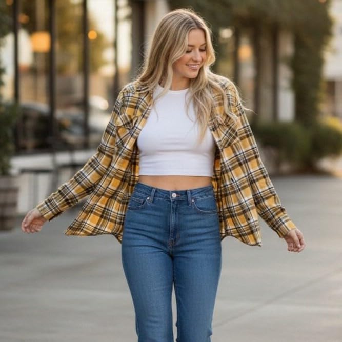 Image of Match Women's Long Sleeve Plaid Flannel Shirt #2021