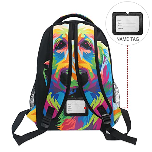 SJOAOAA Rucksack mit buntem Hundeaufdruck, Golden Retriever, mit mehreren Taschen, Namenskarte, personalisierbar, für Reisen, Laptop, Schule, Bücher, Siehe Abbildung, One size