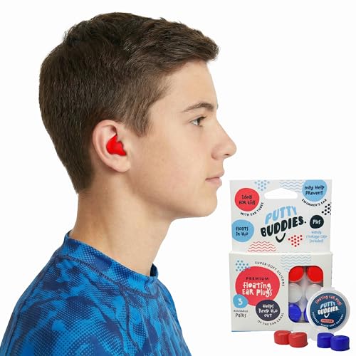 Putty Buddies Tapones flotantes de oídos para para nadar y bañarse (inventados por un médico y bloque de agua) (3 pares) Un tamaño Azul, blanco y Rojo