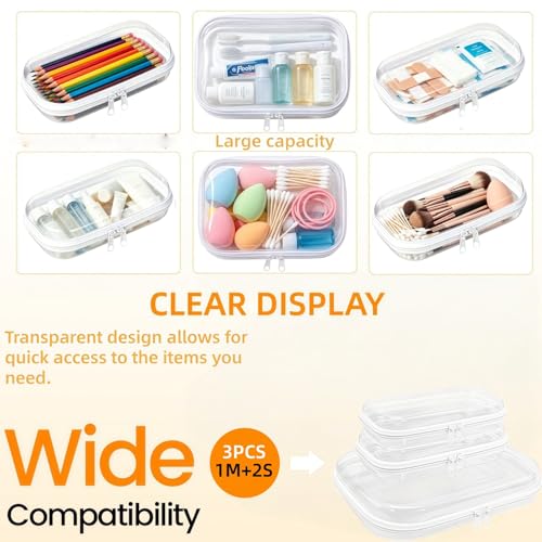 Image of Thickened Clear Hard Shell Zipper Case, Professional-Grade Plastic Clear Zipper Pencil Case, Toiletry Pouch, Travel Organizer, Cosmetic Bag, Toy Storage Bins (1M+2S)