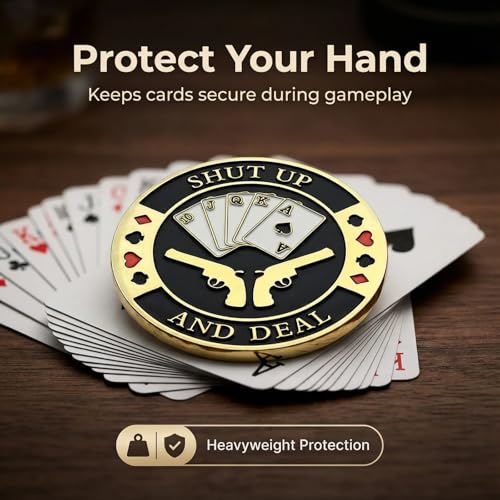 Poker Card Guard, Weights for Poker, Poker Gifts for Men, Poker Card Protector, Poker Accessories, Poker Chips with Plastic Case (Shut UP and Deal) - Thumbnail 6