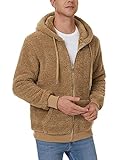 Picture of iWoo Mens Casual Loose Sweatshirt Soft Sherpa Fleece Outwear Full-Zip Hooded Pullover Fashion Coat With Pockets (Khaki M)