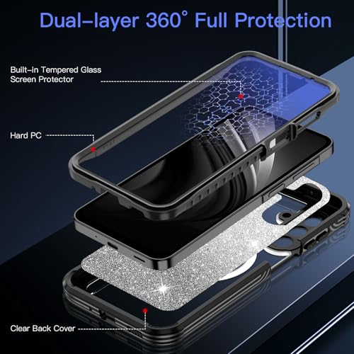 Hensione for Galaxy A17 5G Case,Compatible with MagSafe,Magnetic Glitter Case Built-in 9H Tempered Glass Screen Protector,Shockproof Protective Case for Samsung Galaxy A17 5G,Black by Hensione - Used condition - Image 3
