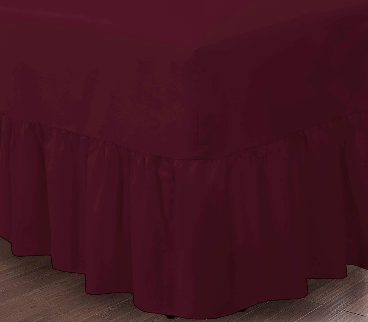 Luxury Plain Dyed Valance Fitted Bed Sheet Frilled Poly Cotton (Burgundy, King)