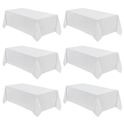 VidaFete Table Cloth 6 Pack 90*156inch Rectangle Tablecloth Polyester, Stain Resistant and Wrinkle Polyester Dining Table Cover for Kitchen Dinning Party Wedding Rectangular Tabletop Decoration(White)