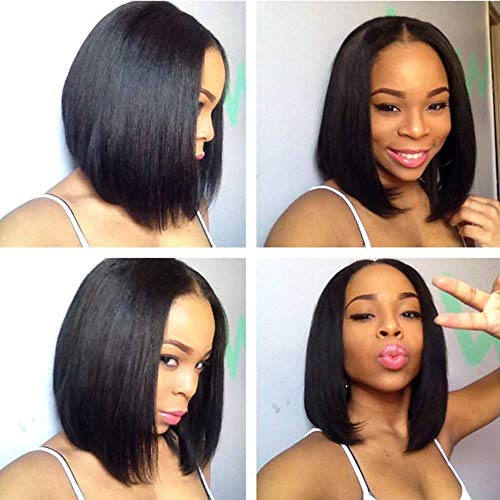 Cutestyle Hair Straight Short Bob Hair Glueless Front Lace Wig Malaysian Virgin Hair Bob Lace Front Human Hair Wigs With Natural Baby Hair 12 Inches 130% Natural color