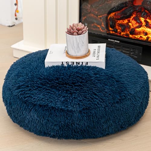 Asuprui Soft Floor Pillow Large Floor Cushion for Sitting Fur Meditation Pillow Premium Yoga Pillow for Living Room Bedroom Balcony Outdoor (Navy Blue Floor Pillow with Insert)