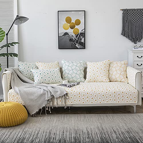 Vctops Embroidered Cotton Quilted Sofa Cover Couch Covers Soft Sectional Couch Covers Sofa Slipcover For Dogs Cats Pet Love Seat Recliner Leather L Shaped, Armrest Backrest Cover(Yellow A,28"X70") #TOP1