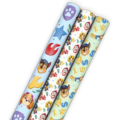 Hallmark Paw Patrol Wrapping Paper Rolls (3 Rolls: 60 Sq. Ft. Total) for Kids Grandchildren Birthdays Christmas Valentines Day
