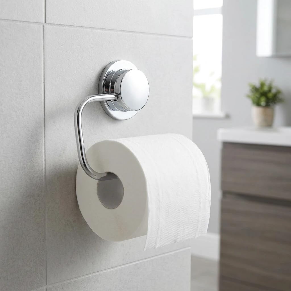 Croydex Stick 'n' Lock Chrome Self Adhesive Toilet Roll Holder