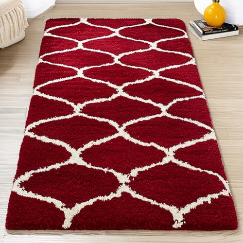 Image of Carpet for Hallway, Kitchen, and Modern InteriorsCarpetCozy Shag Runner for Living Room, Bedroom & Office Decor ETC Size 6x9 feet, Patten-Solid Red M