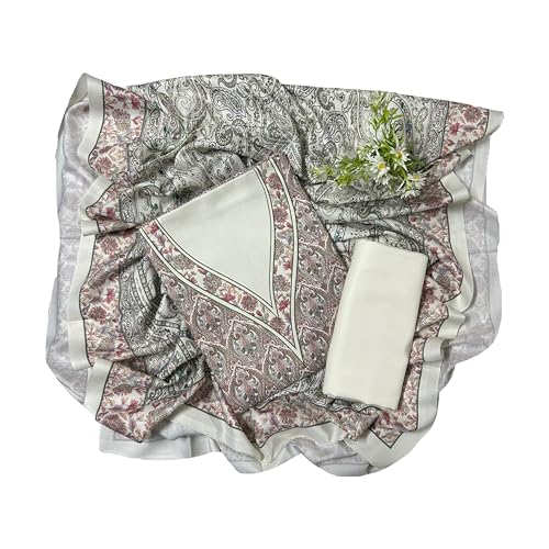 EJS Women's Winter Unstitched Woolen Pashmina Digital Printed Salwar Suit Dress Material With Soft/Pashmina Shawl (Cream Blossom)