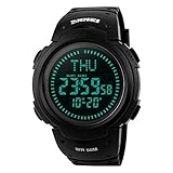 TONSHEN Brújula Relojes de Hombre Deportivos LED Digitales Outdoor 50M Resistente Agua Militares Táctica Plástico Goma Relojes de Pulsera LED Display 12H/24H 3 Alarma para Aventura Viaje (Negro)