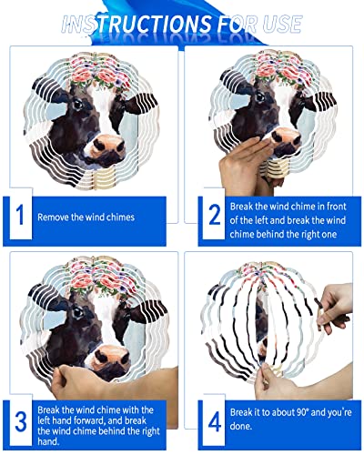 Farm Animal Wind Spinners For Yard And Garden, 3D Stainless Steel Wind Spinner, Retro Cow Wreath Retro Wood Wind Sculptures Spinners Indoor Outdoor Hanging Crafts Ornaments 9.8 Inch #TOP5