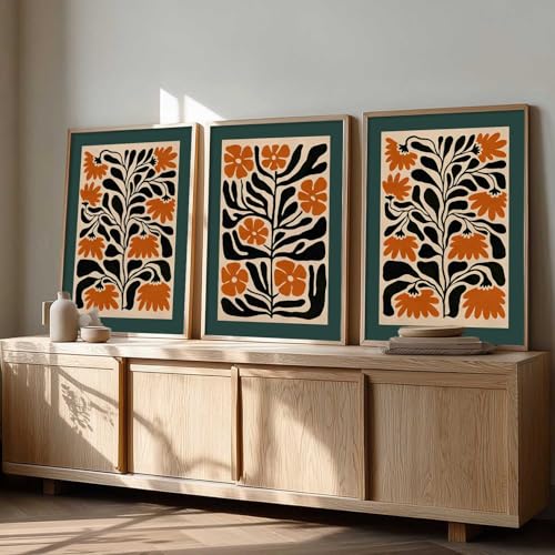Image of kotart Aesthetic Floral Art Home Decoration | Boho Floral Paintings With Frame For Living Room Bed Room Hotel Wall Decor Digital Reprint Set of 3 (19X25 inch)