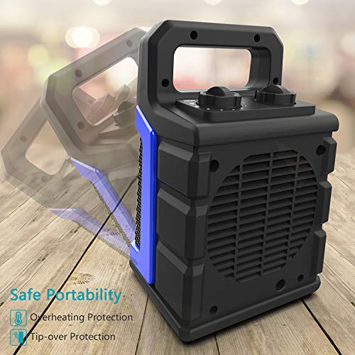 1500/1000W Ceramic Space Heater, PTC Portable Heaters with Adjustable Thermostat, Electric Heater with Overheat and Tip-over Protection and Carrying Handle, Quiet Personal Heaters for Office, Bedroom - Thumbnail 4