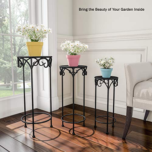 Pure Garden Plant Stands – Set Of 3 Indoor Or Outdoor Nesting Wrought Iron Metal Round Decorative Potted Plant Accent Display Accessories (Black) #TOP4