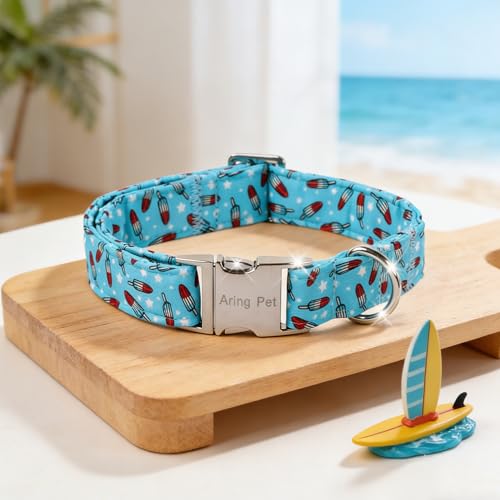Image of ARING PET Summer Dog Collar for Small Medium Large Boy Dogs-Blue Ice Pop M | Cute Male Heavy Duty Pet Collars with Metal Buckle for XS S M L XL Dogs, for Beach Trips Lake Camping Seaside Outdoor Walk