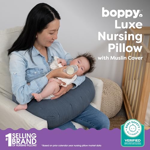 Image of Boppy Nursing Pillow, Cotton Muslin Ergonomic Breastfeeding Support Pillow
