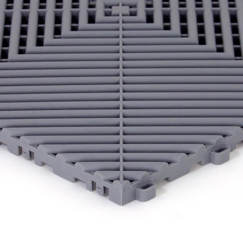 Lot de 25 dalles de sol clipsables - GRIS CLAIR - (4m²) pour garage, cellier, atelier, abris de jardin. Effet Damier 40x40cm, ép.1,8cm, Marque CLIC & dalle, série CLASSIC, Intérieur-Extérieur.