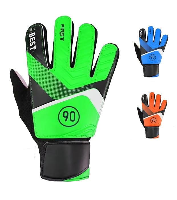 GEARX Junior Football Goalkeeper Gloves, Calm Blue, Kids Soccer Glove with Breathable Grip Palms, Green, size 7