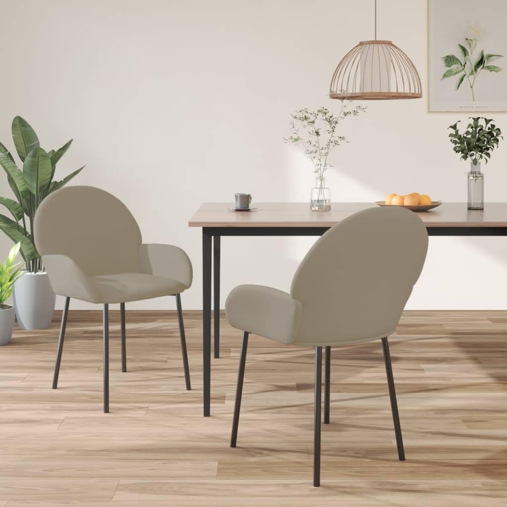 Sedia da pranzo in velluto grigio chiaro con braccioli, 2 pezzi