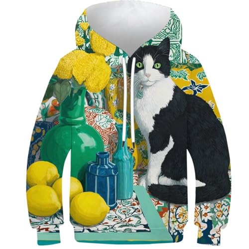 Sweat Capuche 3D Chat Enfant 12-14 Ans : Fini les Vêtements Ternes