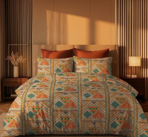 Image of FRESH FROM LOOM Hotel Quality 240 TC Cotton King Bedsheet - Soft & Skin-Friendly Premium King Size Flat Bedding Set - 240 TC Pure Cotton, GreyRed, Size- 108x108 inch