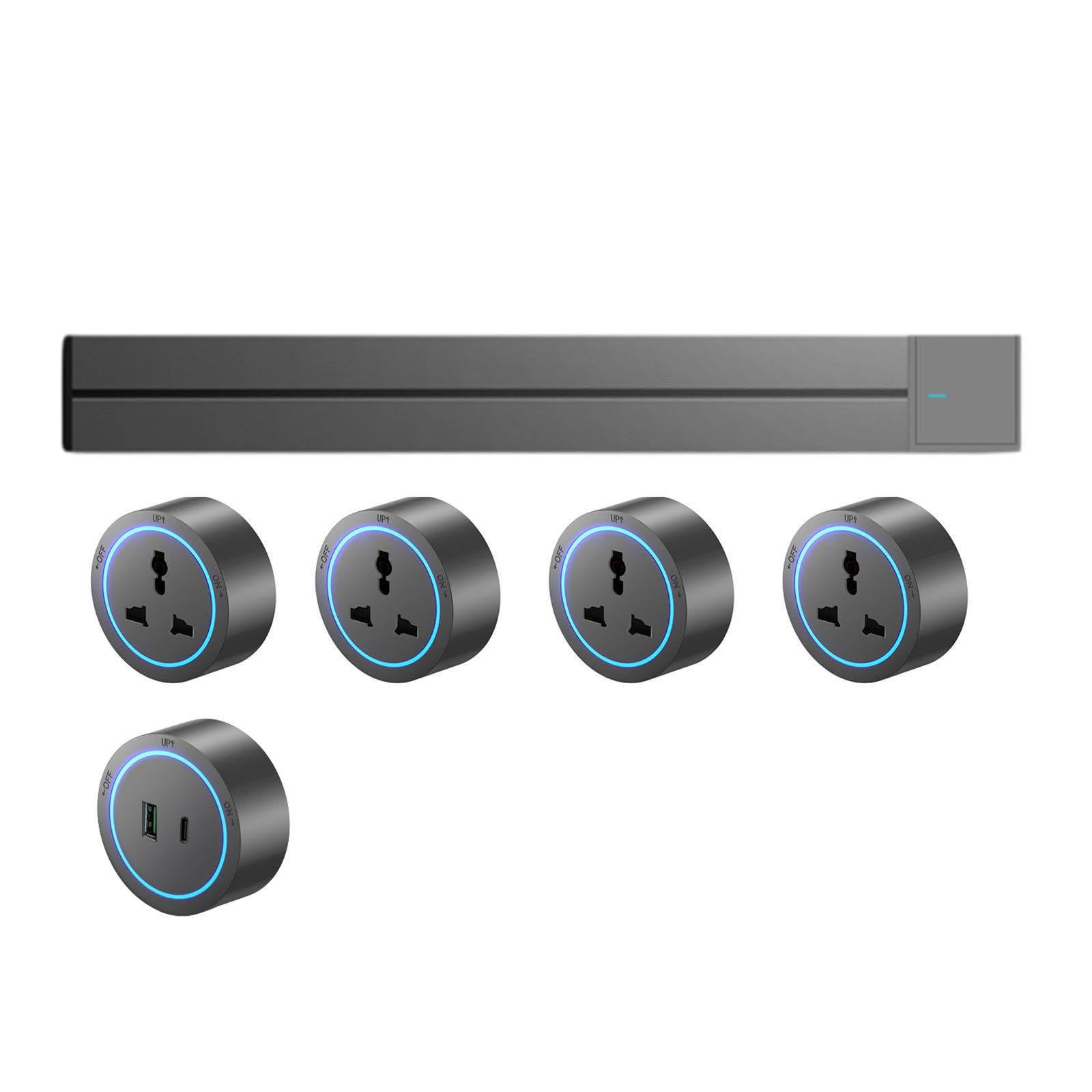 Power Strips Track Socket, Kitchen Power Strip, Wall-Mounted, Embedded Switch Guide Rail Slide Movement(Gray,60cm)