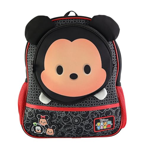 Mochila Escolar Infantil Mickey Alça de Costas Acolchoada, Preto/Vermelho
