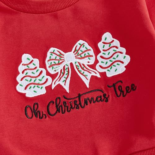 Toddler Baby Girl Christmas Outfit Christmas Tree Cake Bow Sweatshirt Flared Pants Set Little Kids Bell Bottoms4