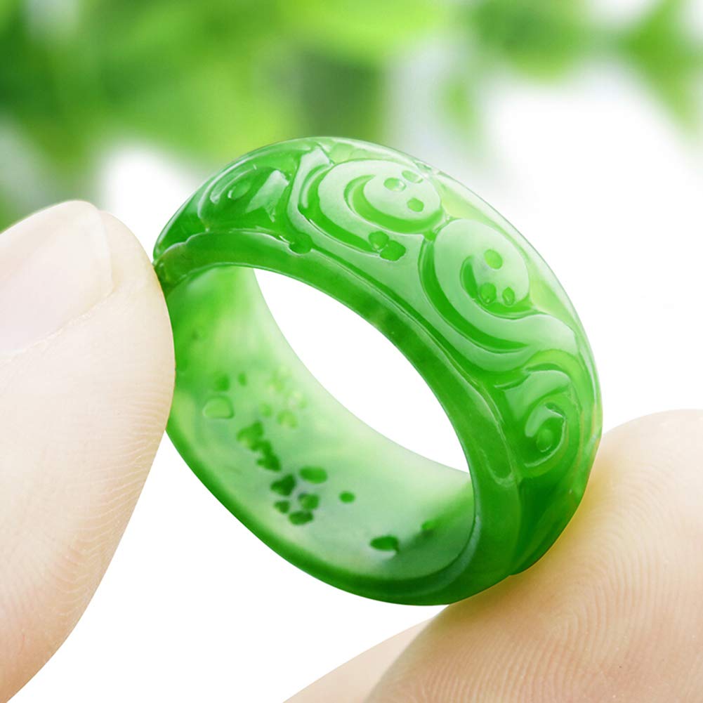 N/V Natürlicher Geschnitzter Grüner Ring Jade Edelstein Geburtsstein für Frauen