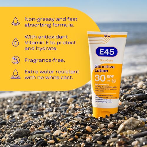 E45 Sun SPF30 Sensitive Sun Cream with Vitamin E - UVA and UVB Protection- Fragrance-Free and Dermatologically Tested Sun Lotion For Body - Suitable For Dry, Sensitive and Eczema Prone Skin (180ml) - Image 6