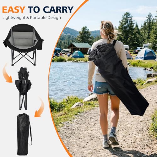DasEpic Oversized Camping Chair - Heavy Duty Padded Lawn Chair for Adults | XL Outdoor Folding Large Camp Comfy Chair Support 500LBS, Cooler Bag, Cup Holder, Portable for Outside Fishing Beach, Black - image 8