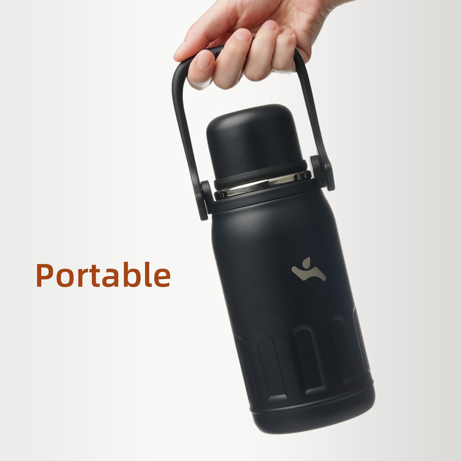 Insulated Water Bottle with Handle and Strap,Vacuum Travel Tumbler with Cup Lid,Thermo Coffee Cup for Hot Cold Drinks 50 OZ,Black