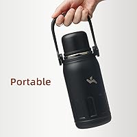 Vista 6 de Insulated Water Bottle with Handle and Strap,Vacuum Travel Tumbler with Cup Lid,Thermo Coffee Cup for Hot Cold Drinks 27 OZ,Black