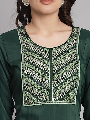 Image of VredeVogel Women Cotton Slub Straight Kurta Set With Pant and Net Embroidery Dupatta